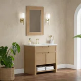 Solene 36" Single Vanity, Seaside Oak, w/ 3 CM White Zeus Quartz Top