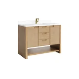 Solene 48" Single Vanity, Seaside Oak, w/ Single Hole 3 CM White Zeus Quartz Top & Backsplash