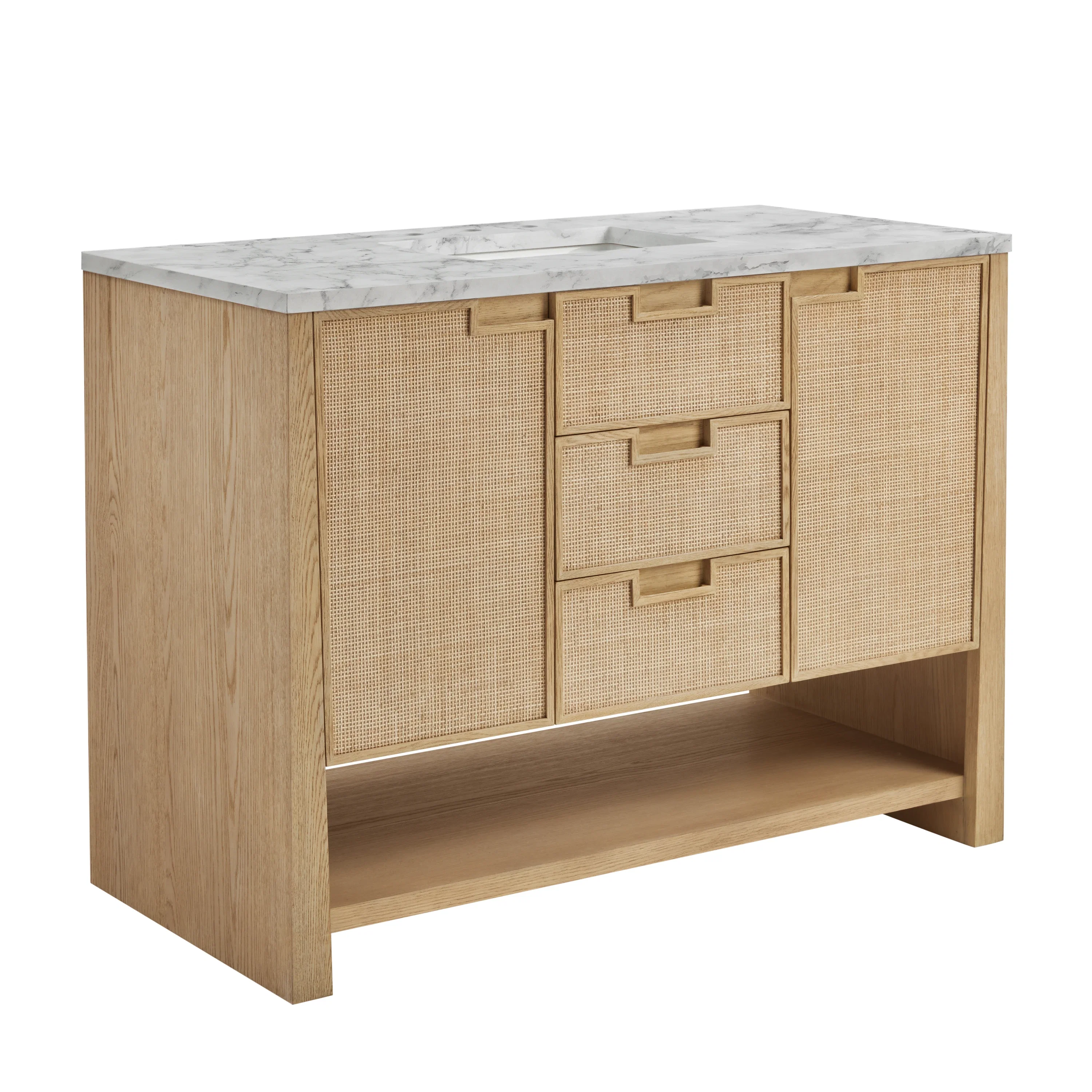 Solene 48" Single Vanity, Seaside Oak, w/ 3 CM Carrara Marble Top
