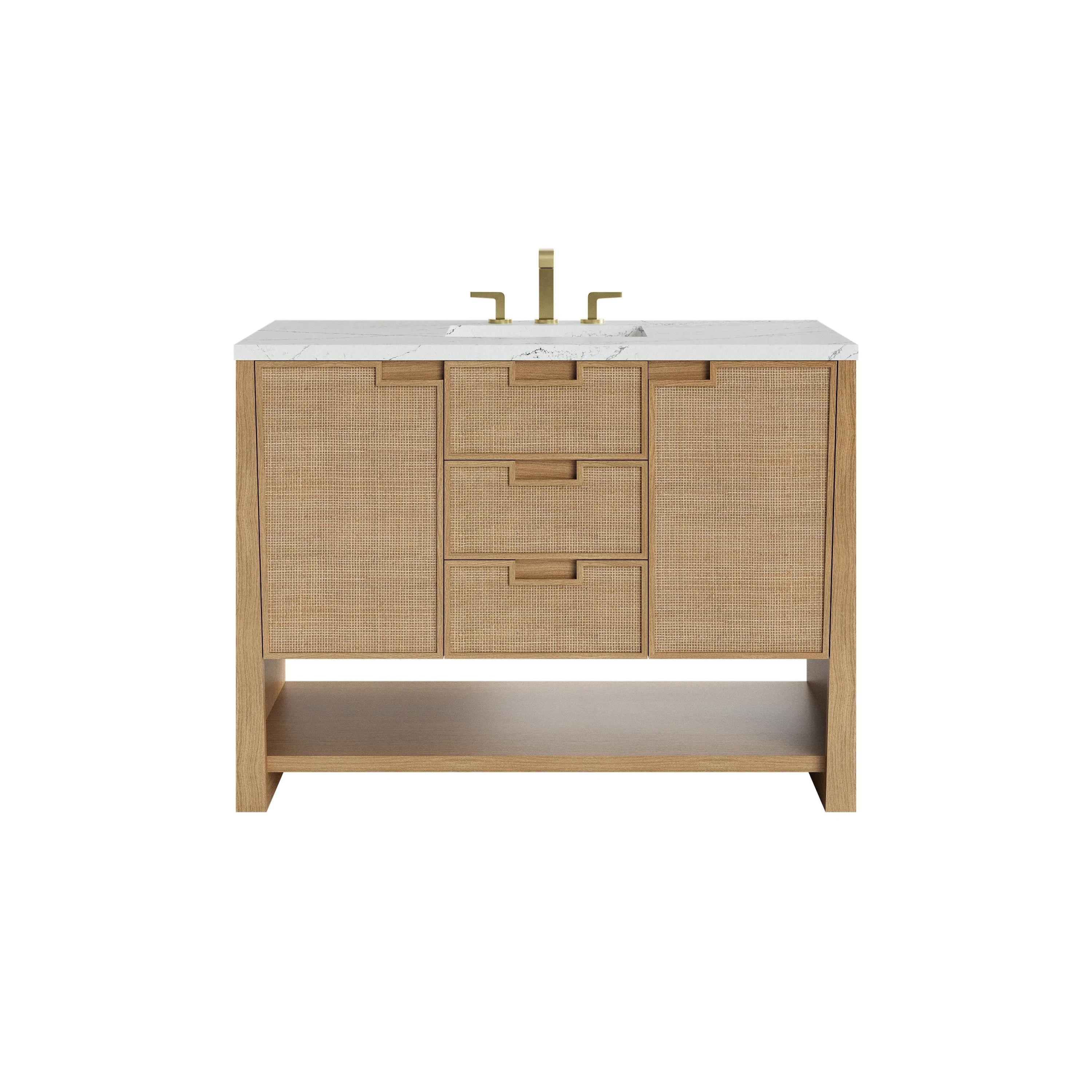 Solene 48" Single Vanity, Seaside Oak, w/ 3 CM Ethereal Noctis Quartz Top