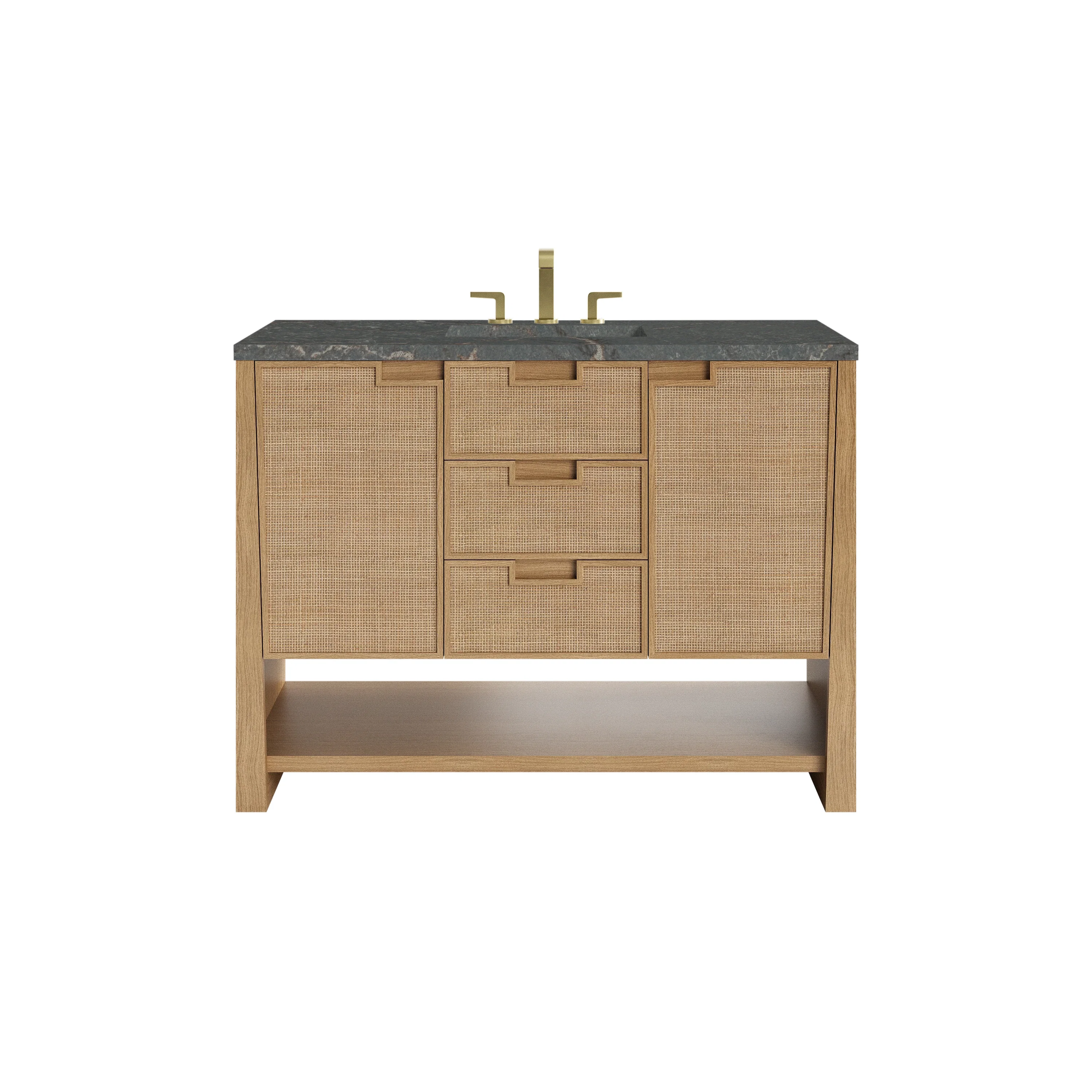 Solene 48" Single Vanity, Seaside Oak, w/ 3 CM Parisien Bleu Quartz Top
