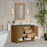 Solene 48" Single Vanity, Seaside Oak, w/ 3 CM Parisien Bleu Quartz Top