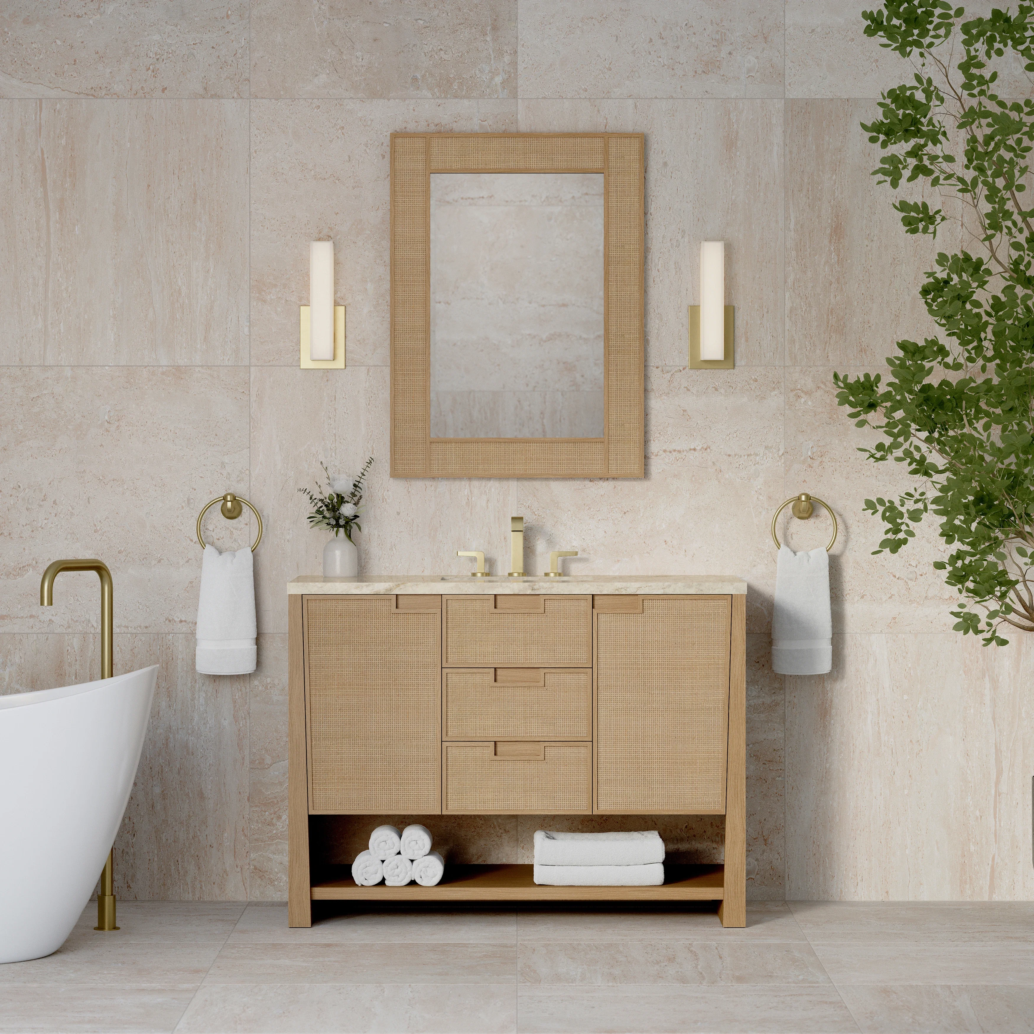 Solene 48" Single Vanity, Seaside Oak, w/ 3 CM Tajnar Eclos Top