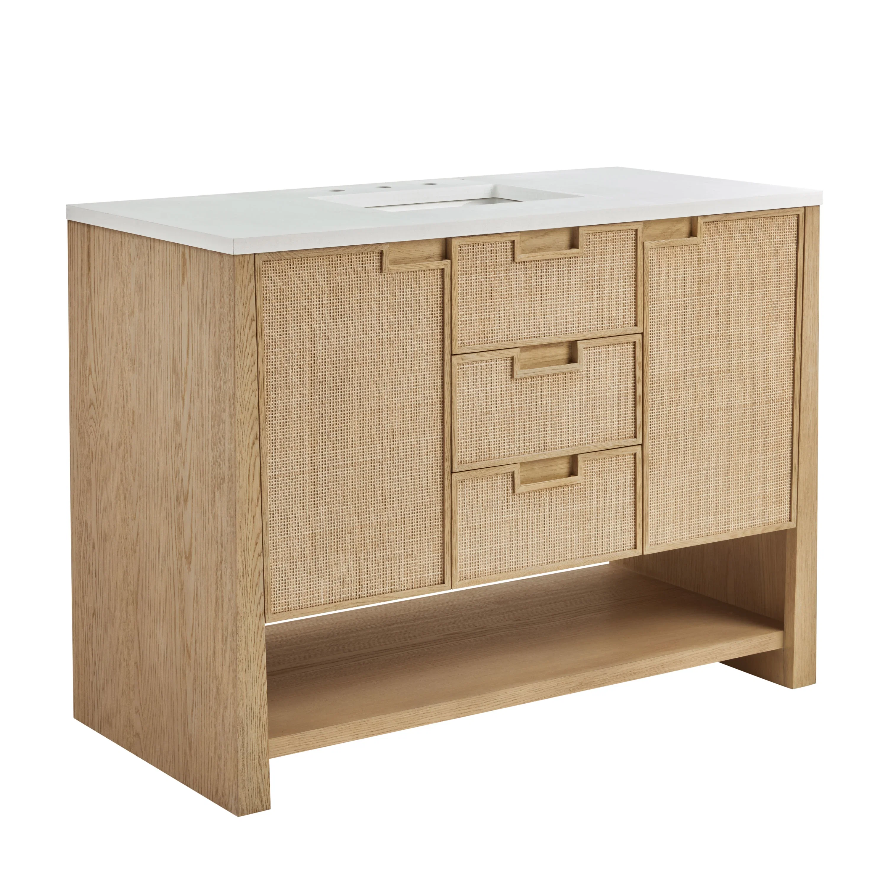 Solene 48" Single Vanity, Seaside Oak, w/ 3 CM White Zeus Quartz Top