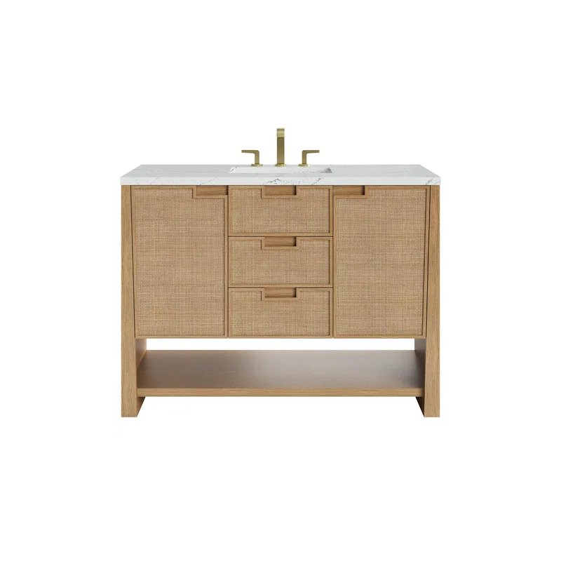Solene 48" Single Vanity, Seaside Oak, w/ 3 CM Ethereal Noctis Silestone Top w/ FreePower Wireless Charger