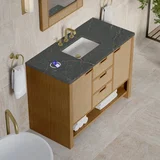 Solene 48" Single Vanity, Seaside Oak, w/ 3 CM Parisien Bleu Silestone Top w/ FreePower Wireless Charger