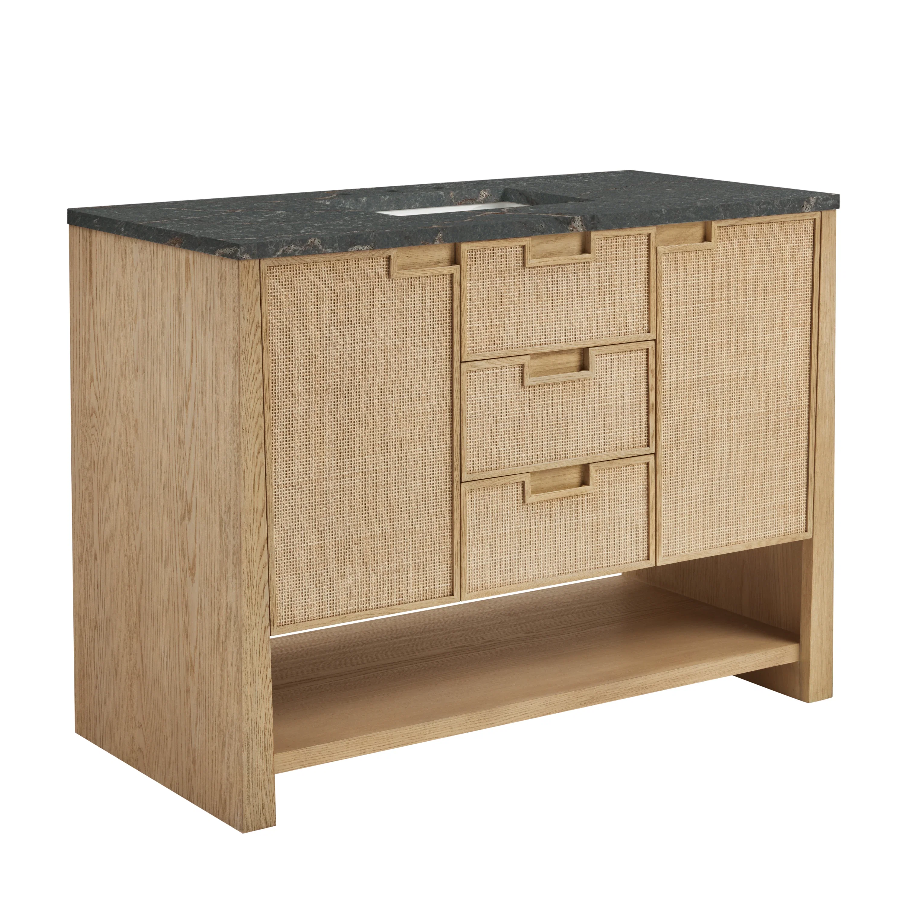 Solene 48" Single Vanity, Seaside Oak, w/ 3 CM Parisien Bleu Silestone Top w/ FreePower Wireless Charger