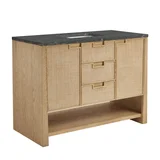 Solene 48" Single Vanity, Seaside Oak, w/ 3 CM Parisien Bleu Silestone Top w/ FreePower Wireless Charger