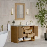 Solene 48" Single Vanity, Seaside Oak, w/ 3 CM Victorian Silver Silestone Top w/ FreePower Wireless Charger