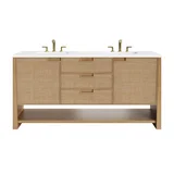 Solene 72" Double Vanity, Seaside Oak, w/ Single Hole 3 CM White Zeus Quartz Top & Backsplash