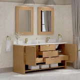 Solene 72" Double Vanity, Seaside Oak, w/ Single Hole 3 CM White Zeus Quartz Top & Backsplash