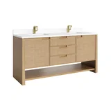 Solene 72" Double Vanity, Seaside Oak, w/ Single Hole 3 CM White Zeus Quartz Top & Backsplash
