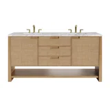 Solene 72" Double Vanity, Seaside Oak, w/ 3 CM Carrara Marble Top