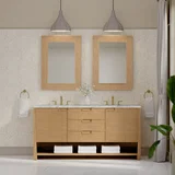 Solene 72" Double Vanity, Seaside Oak, w/ 3 CM Carrara Marble Top