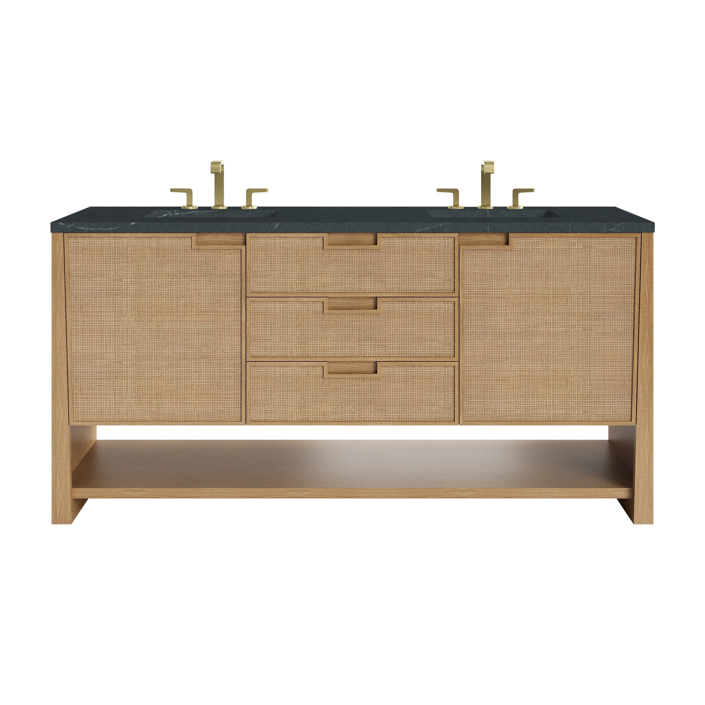 Solene 72" Double Vanity, Seaside Oak, w/ 3 CM Charcoal Soapstone Quartz Top
