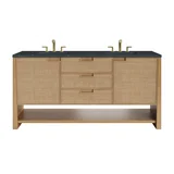 Solene 72" Double Vanity, Seaside Oak, w/ 3 CM Charcoal Soapstone Quartz Top