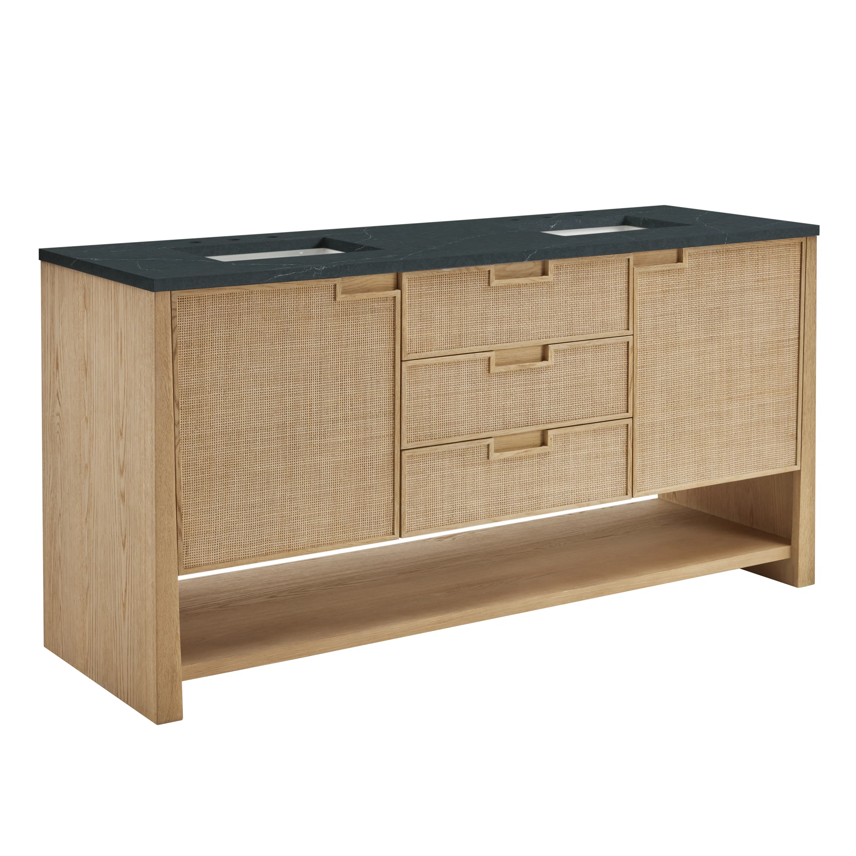 Solene 72" Double Vanity, Seaside Oak, w/ 3 CM Charcoal Soapstone Quartz Top