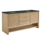 Solene 72" Double Vanity, Seaside Oak, w/ 3 CM Charcoal Soapstone Quartz Top