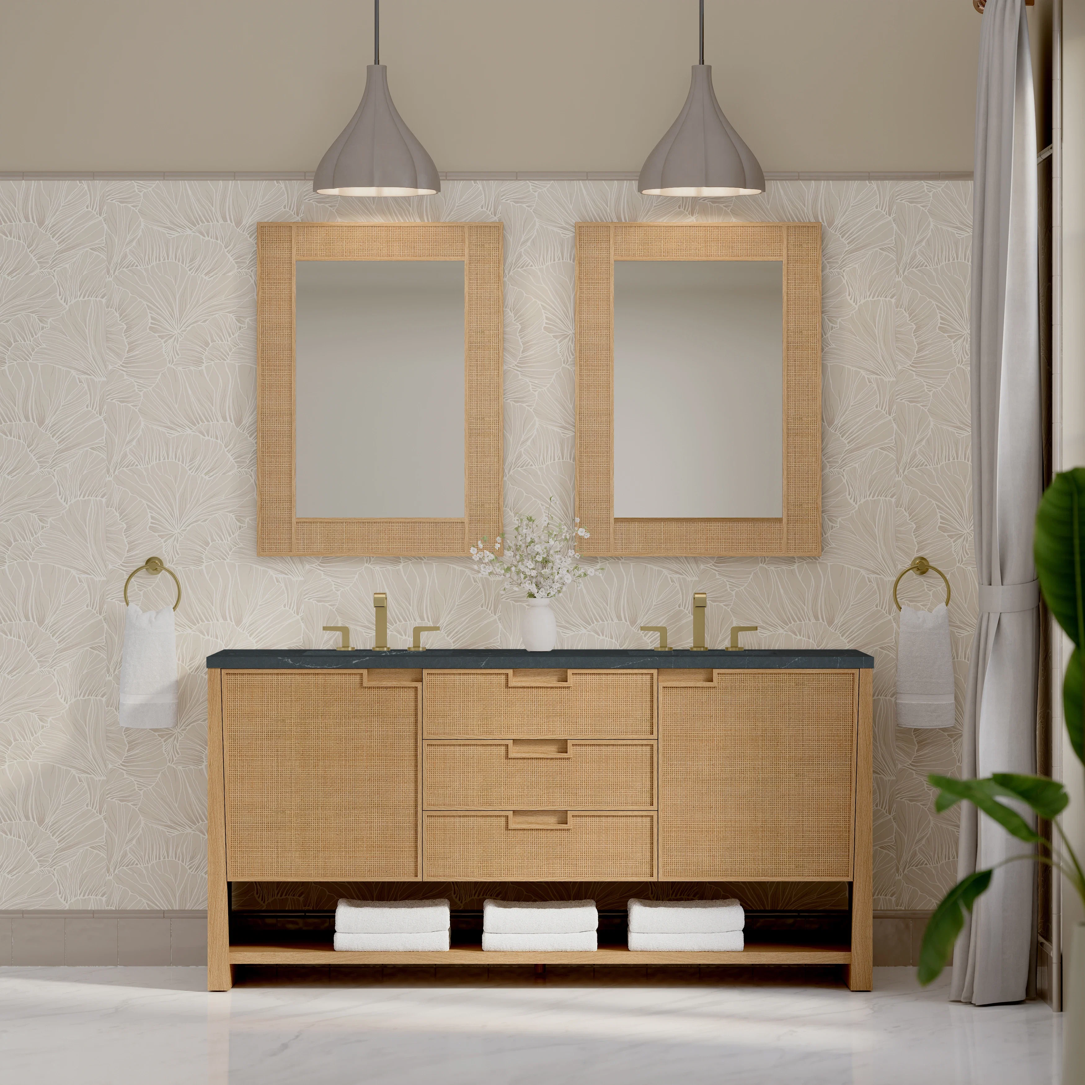 Solene 72" Double Vanity, Seaside Oak, w/ 3 CM Charcoal Soapstone Quartz Top