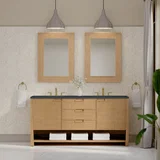 Solene 72" Double Vanity, Seaside Oak, w/ 3 CM Charcoal Soapstone Quartz Top