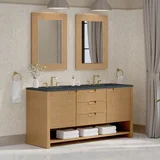 Solene 72" Double Vanity, Seaside Oak, w/ 3 CM Charcoal Soapstone Quartz Top