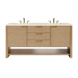 Solene 72" Double Vanity, Seaside Oak, w/ 3 CM Eternal Marfil Quartz Top