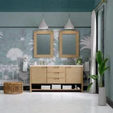Solene 72" Double Vanity, Seaside Oak, w/ 3 CM Eternal Marfil Quartz Top