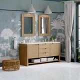 Solene 72" Double Vanity, Seaside Oak, w/ 3 CM Eternal Marfil Quartz Top
