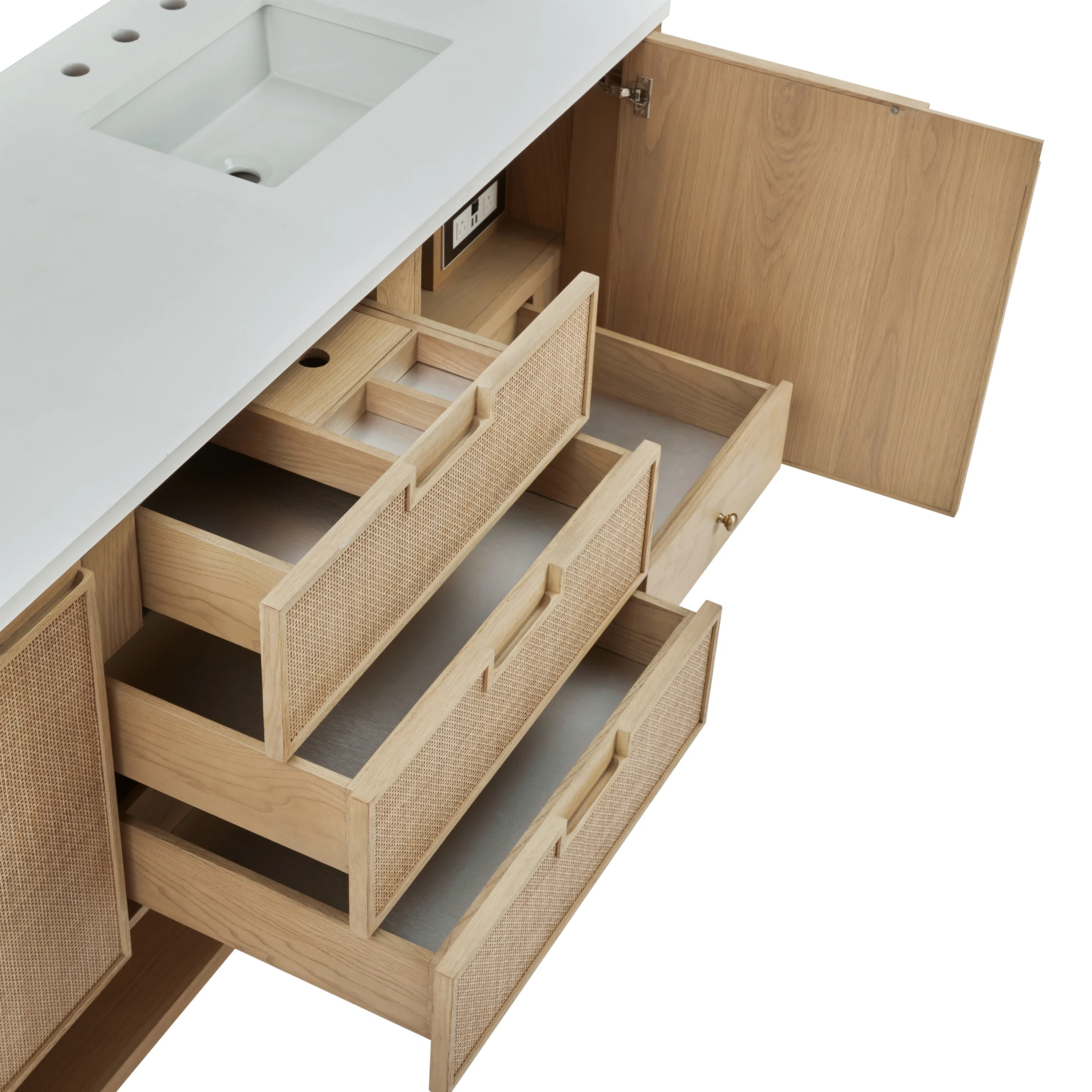 Solene 72" Double Vanity, Seaside Oak, w/ 3 CM Ethereal Noctis Quartz Top