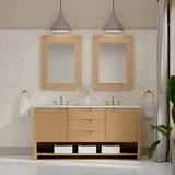 Solene 72" Double Vanity, Seaside Oak, w/ 3 CM Ethereal Noctis Quartz Top