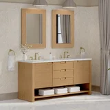 Solene 72" Double Vanity, Seaside Oak, w/ 3 CM Ethereal Noctis Quartz Top