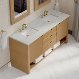 Solene 72" Double Vanity, Seaside Oak, w/ 3 CM Ethereal Noctis Quartz Top