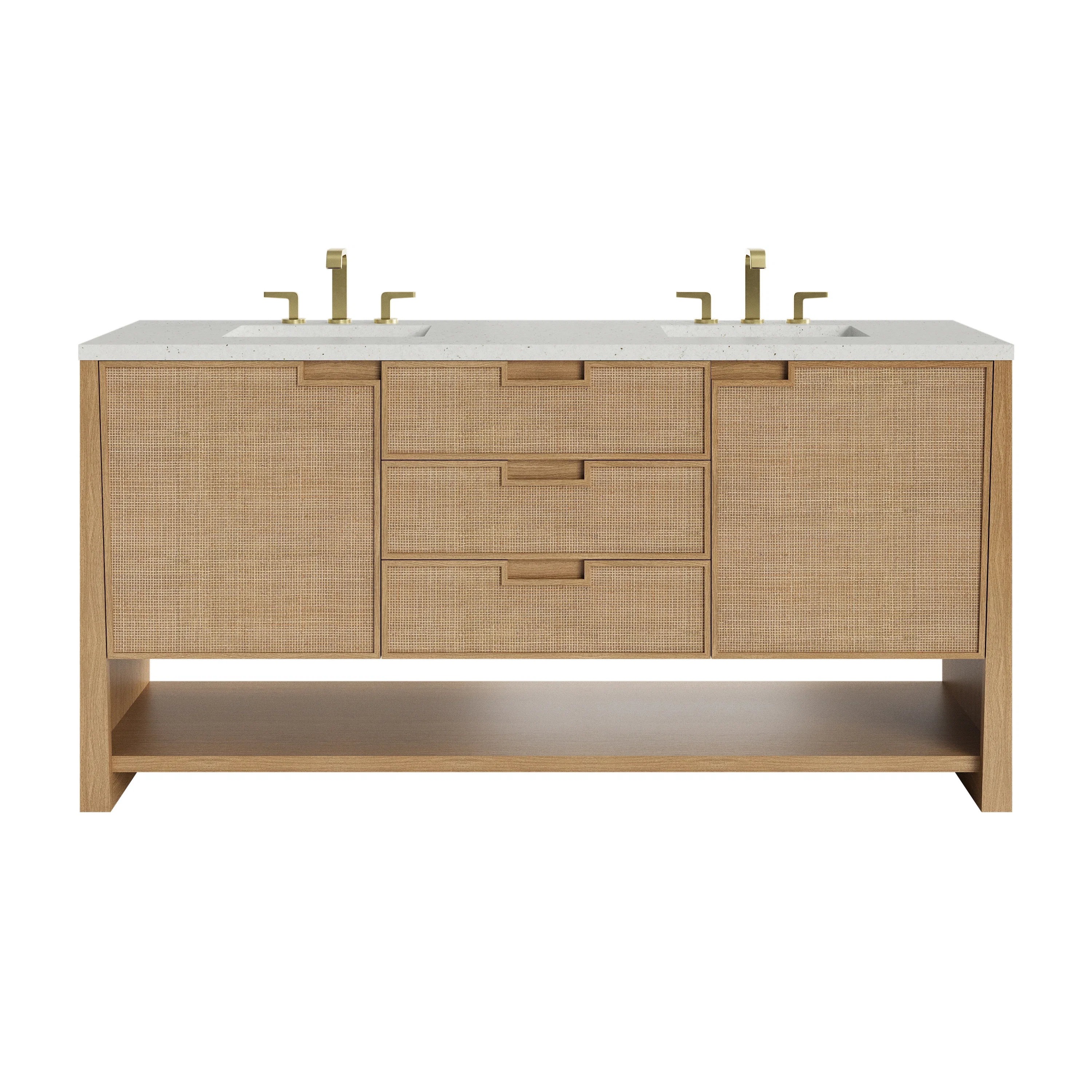 Solene 72" Double Vanity, Seaside Oak, w/ 3 CM Lime Delight Quartz Top