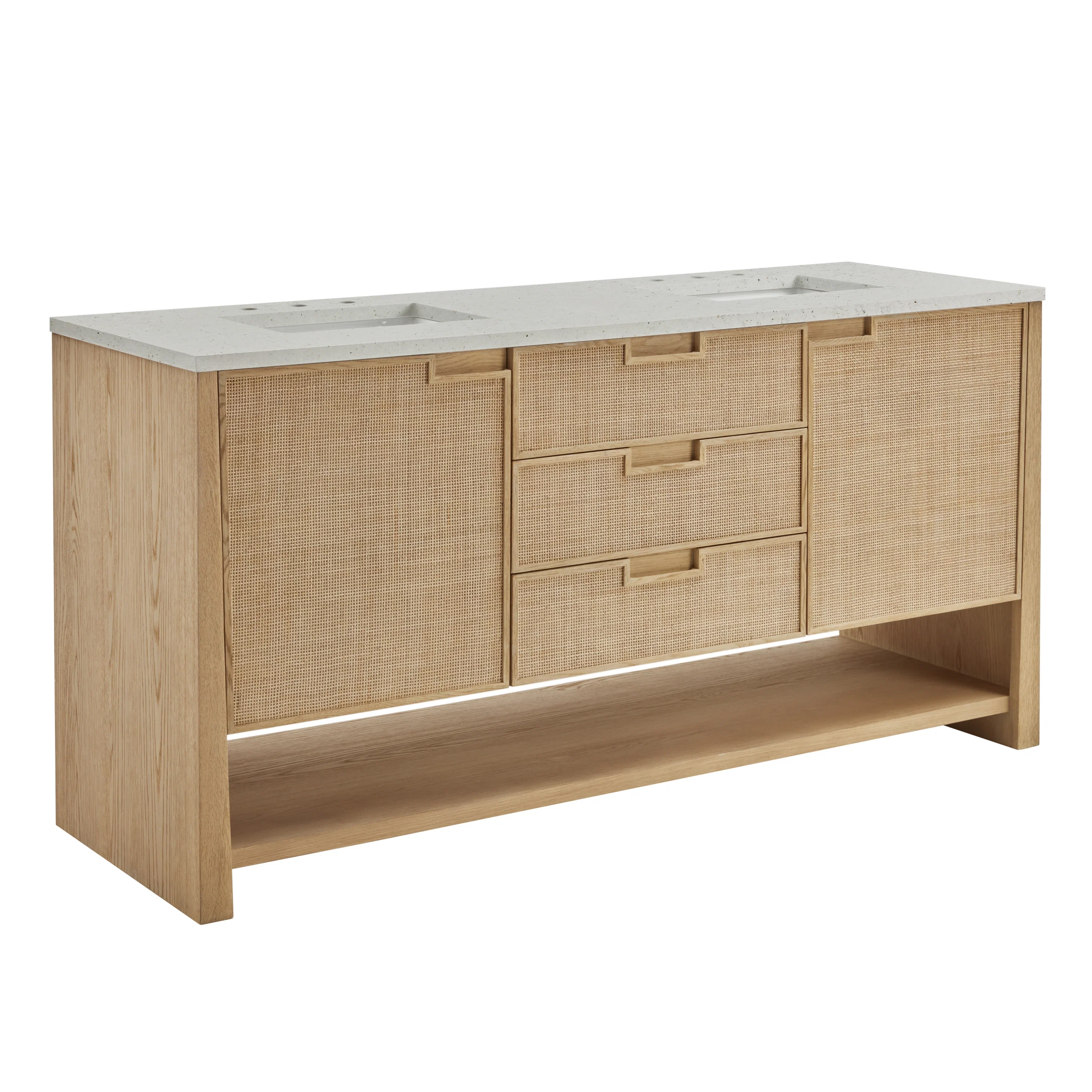Solene 72" Double Vanity, Seaside Oak, w/ 3 CM Lime Delight Quartz Top