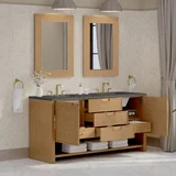 Solene 72" Double Vanity, Seaside Oak, w/ 3 CM Parisien Bleu Quartz Top