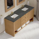 Solene 72" Double Vanity, Seaside Oak, w/ 3 CM Parisien Bleu Quartz Top