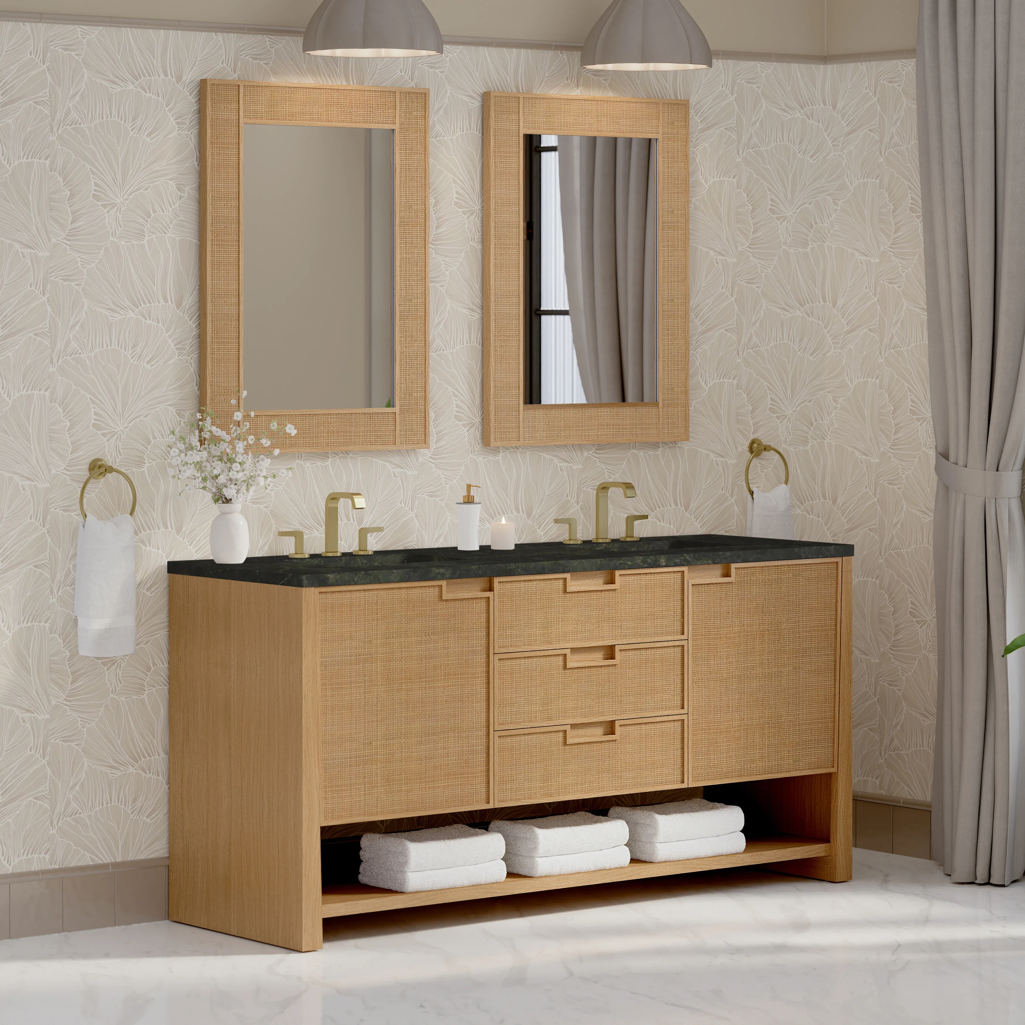 Solene 72" Double Vanity, Seaside Oak, w/ 3 CM Phantome Eclos Top