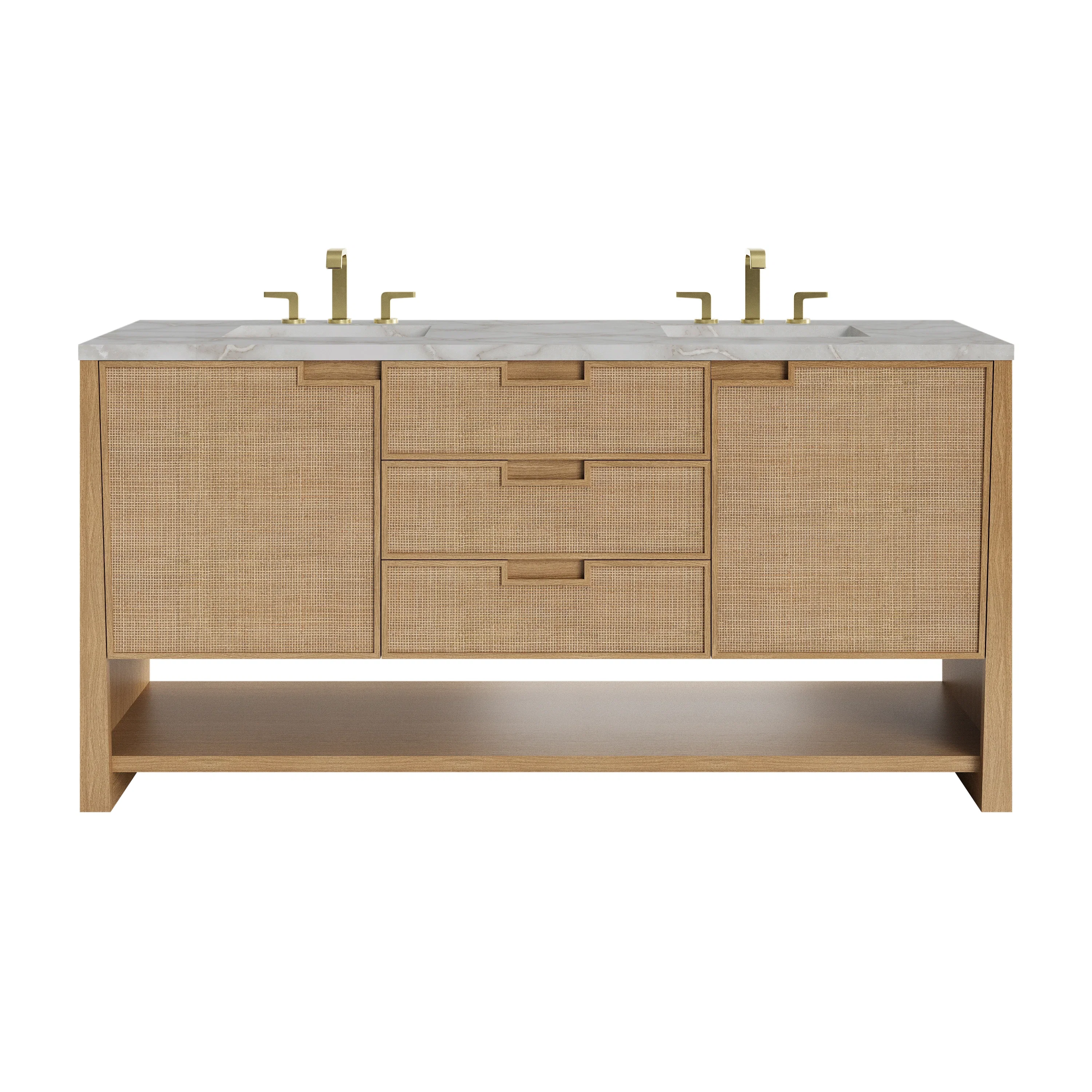 Solene 72" Double Vanity, Seaside Oak, w/ 3 CM Victorian Silver Quartz Top