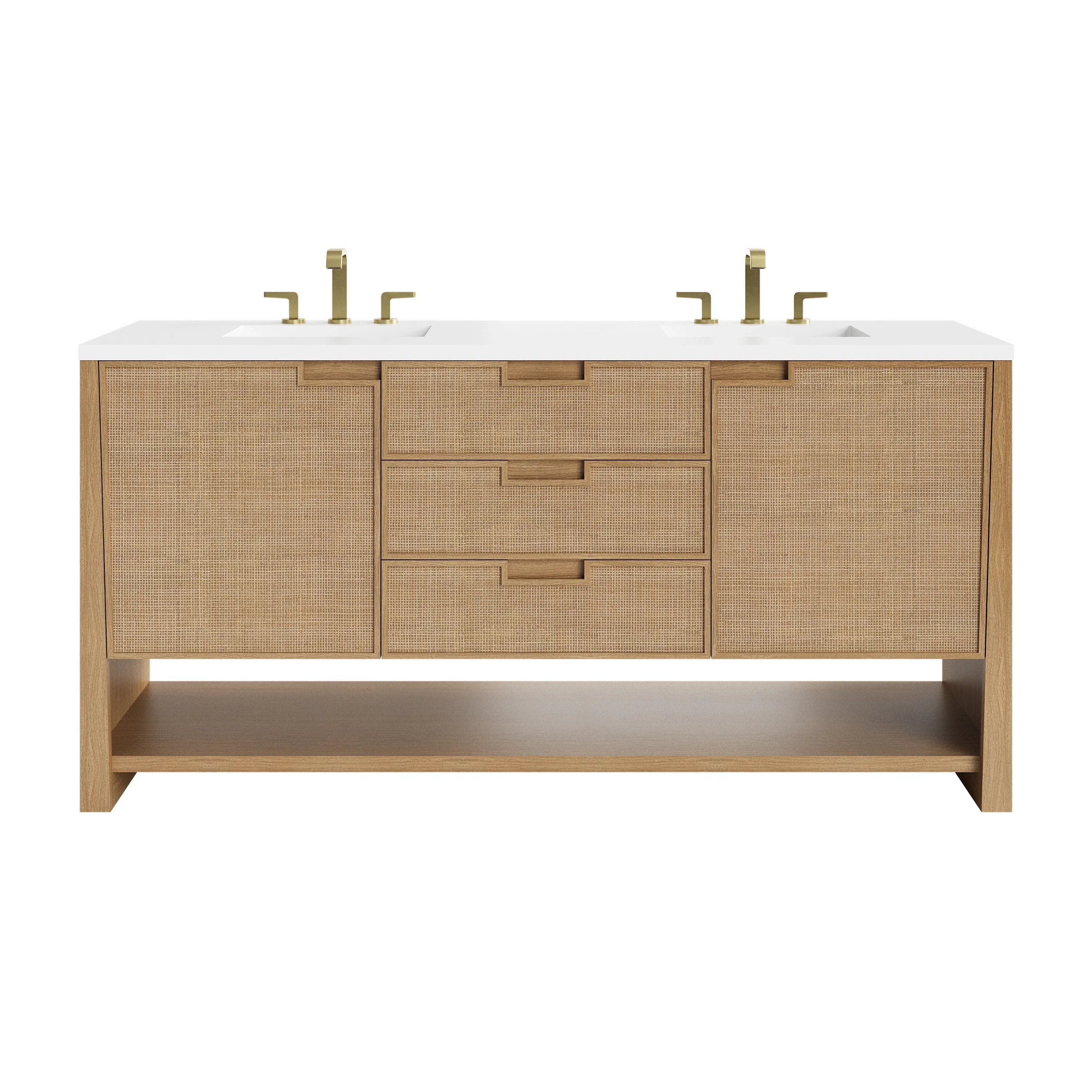 Solene 72" Double Vanity, Seaside Oak, w/ 3 CM White Zeus Quartz Top