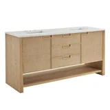 Solene 72" Double Vanity, Seaside Oak, w/ 3 CM White Zeus Quartz Top
