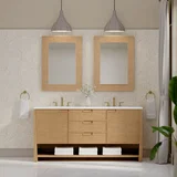 Solene 72" Double Vanity, Seaside Oak, w/ 3 CM White Zeus Quartz Top