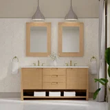 Solene 72" Double Vanity, Seaside Oak, w/ 3 CM Eternal Jasmine Pearl Silestone Top w/ FreePower Wireless Charger