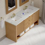 Solene 72" Double Vanity, Seaside Oak, w/ 3 CM Ethereal Noctis Silestone Top w/ FreePower Wireless Charger