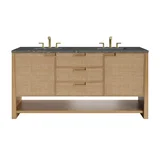 Solene 72" Double Vanity, Seaside Oak, w/ 3 CM Parisien Bleu Silestone Top w/ FreePower Wireless Charger