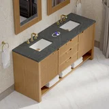 Solene 72" Double Vanity, Seaside Oak, w/ 3 CM Parisien Bleu Silestone Top w/ FreePower Wireless Charger