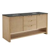 Solene 72" Double Vanity, Seaside Oak, w/ 3 CM Parisien Bleu Silestone Top w/ FreePower Wireless Charger