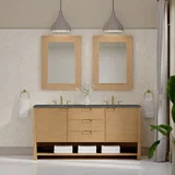 Solene 72" Double Vanity, Seaside Oak, w/ 3 CM Parisien Bleu Silestone Top w/ FreePower Wireless Charger