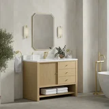 Marigot 48" Single Vanity, Sunwashed Oak w/ Single Hole 3 CM White Zeus Silestone Top & Backsplash