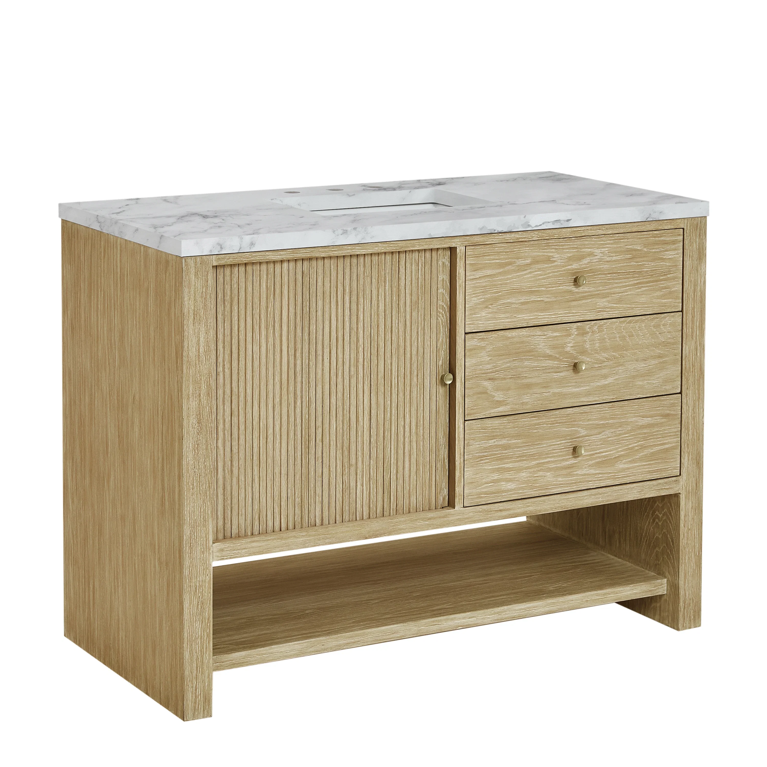 Marigot 48" Single Vanity, Sunwashed Oak w/ 3 CM Carrara White Marble Top