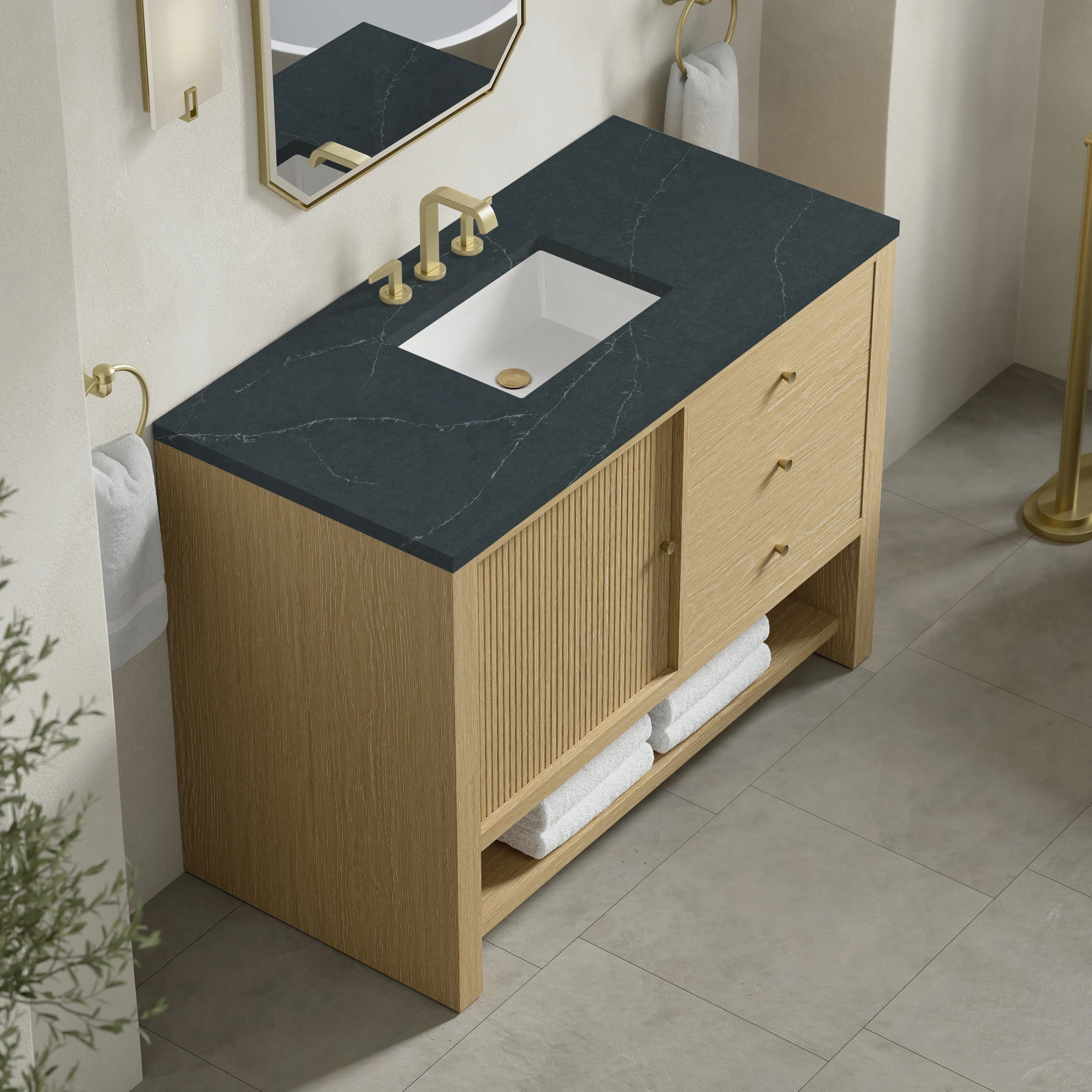 Marigot 48" Single Vanity, Sunwashed Oak w/ 3 CM Charcoal Soapstone Silestone Top